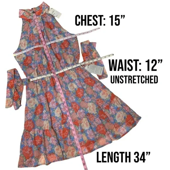 NEW Lush Floral Halter Neck Tie Waist Mini Dress - Picture 14 of 17